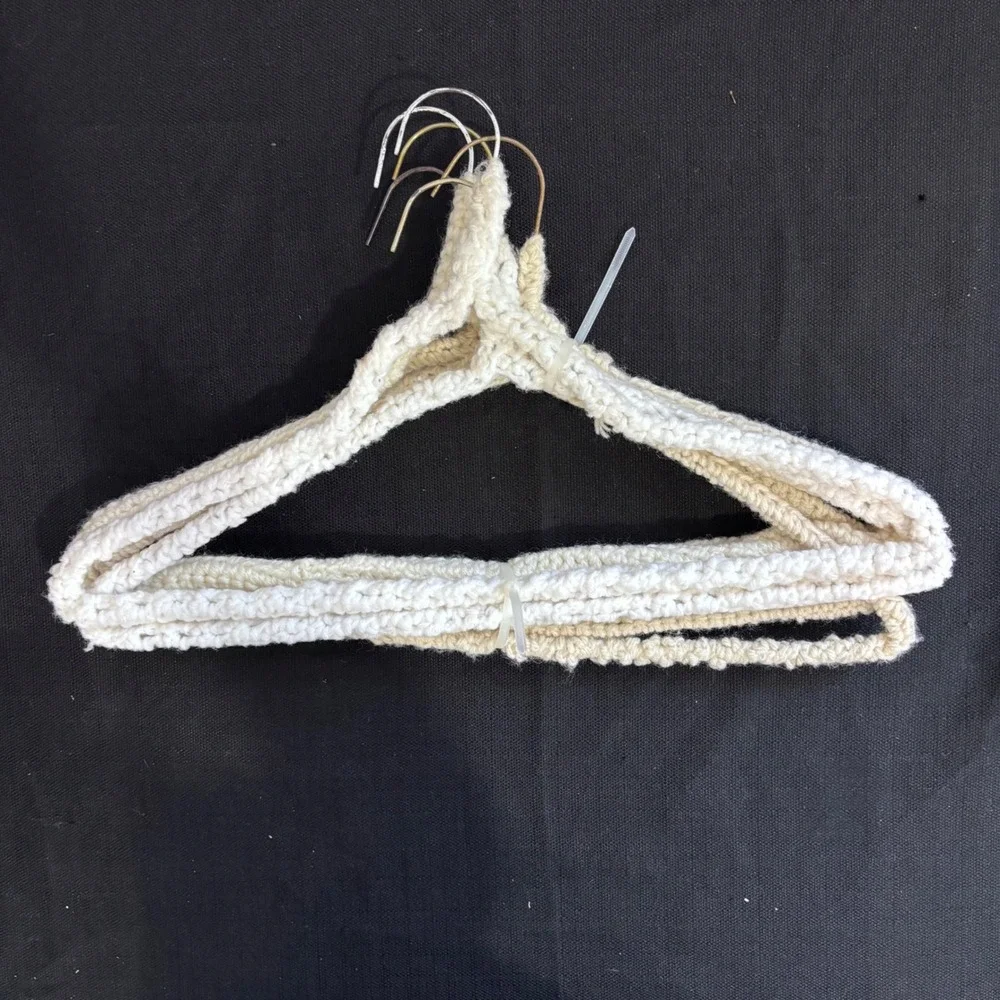 6 Vintage Hand Crochet Padded Clothes Hangers Off White Cream Cottagecore Boho